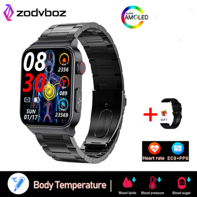 2023 Ceas inteligent nou non-invaziv pentru zahăr din sânge pentru bărbați, 1,83 inci, oxigen din sânge, tensiune arterială, ECG, sănătate, ceas inteligent pentru bărbați pentru Android IOS