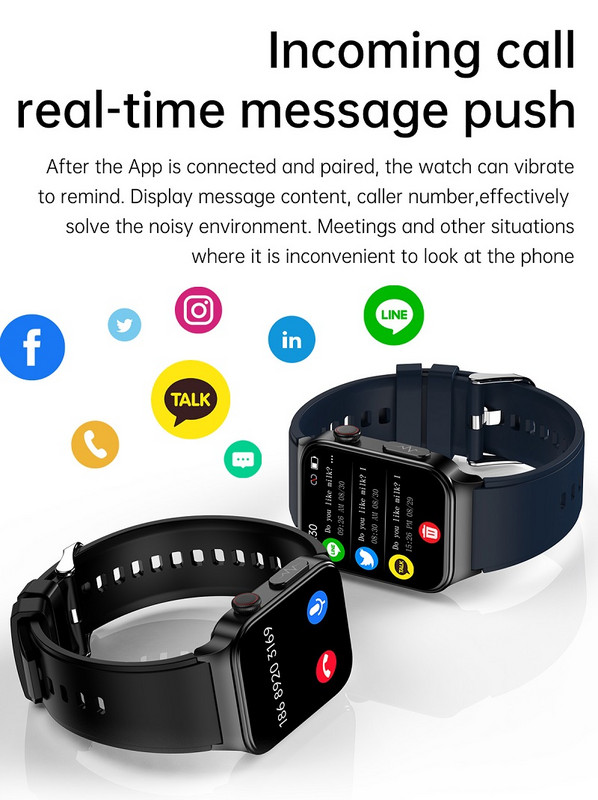 2023 Ceas inteligent nou non-invaziv pentru zahăr din sânge pentru bărbați, 1,83 inci, oxigen din sânge, tensiune arterială, ECG, sănătate, ceas inteligent pentru bărbați pentru Android IOS