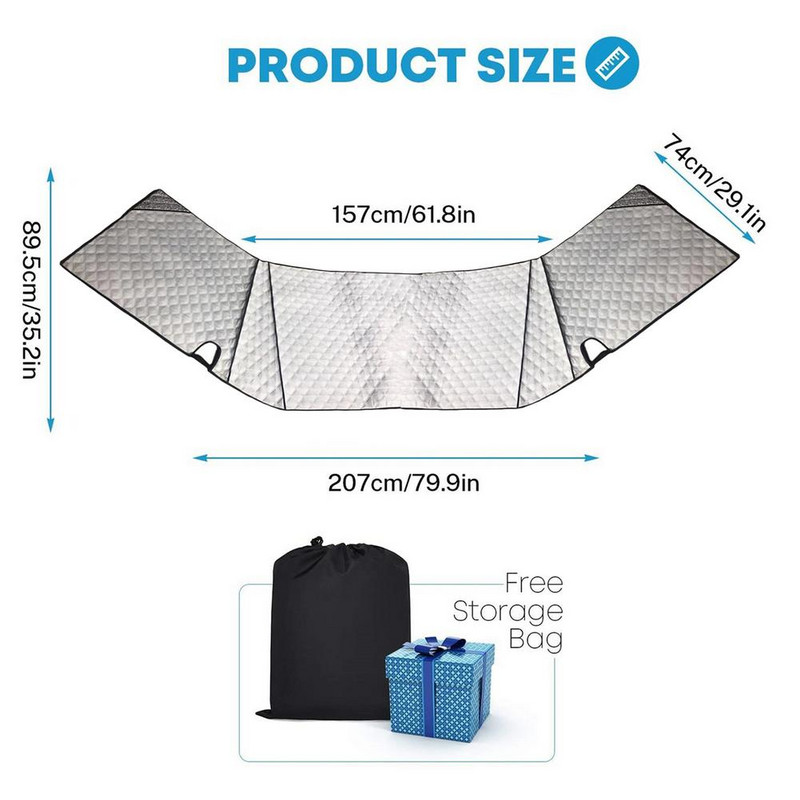 Priekinio lango skėčio nuo saulės priedai RV priedai 4 sluoksnių su veidrodžio išpjova Sidabrinė patvari RV lango priekinio stiklo dangtis automobilio išorinė apsauga