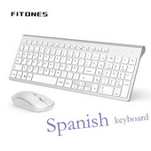 Aspect Spania/combinație de tastatură și mouse fără fir, conexiune stabilă de 2,4 GHz, tastatură și mouse silențioasă portabilă alb argintiu.