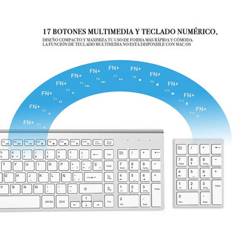 Испания оформление/безжична комбинация от клавиатура и мишка, 2,4 GHz стабилна връзка, преносима безшумна клавиатура и мишка сребристо бяла.