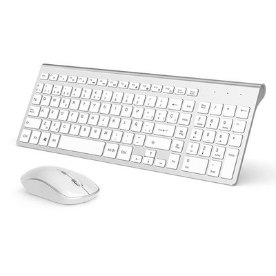 Aspect Spania/combinație de tastatură și mouse fără fir, conexiune stabilă de 2,4 GHz, tastatură și mouse silențioasă portabilă alb argintiu.
