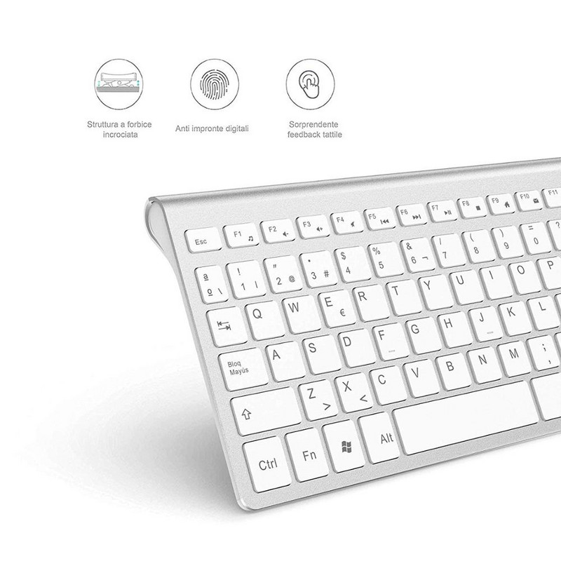 Aspect Spania/combinație de tastatură și mouse fără fir, conexiune stabilă de 2,4 GHz, tastatură și mouse silențioasă portabilă alb argintiu.