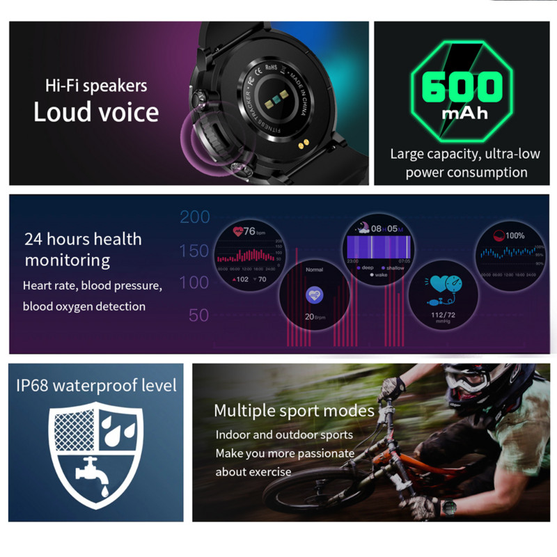 Ceas inteligent sport T30 IP67, 1,6 inchi, ceas inteligent la modă, monitorizare ritm cardiac pentru somn, BT5.0, player muzical, curea de ceas de mână pentru femei