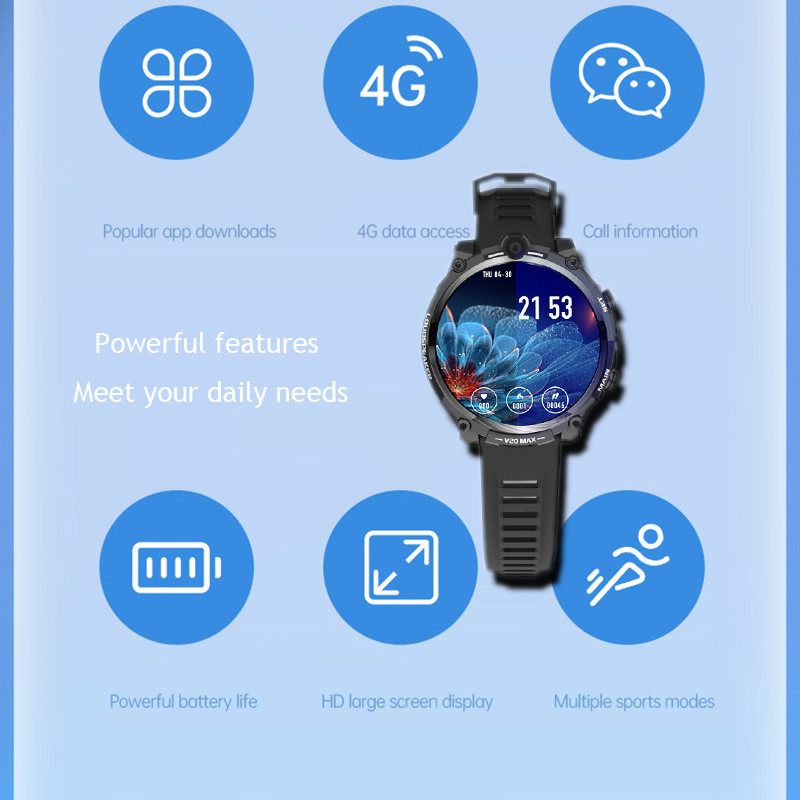 LZAKMR V20 4G Smart Watch Android OS Internet App Descărcare joc Video HeartRate 5MP Cameră dublă SIM Apel 128G ROM 1,6" Bărbați