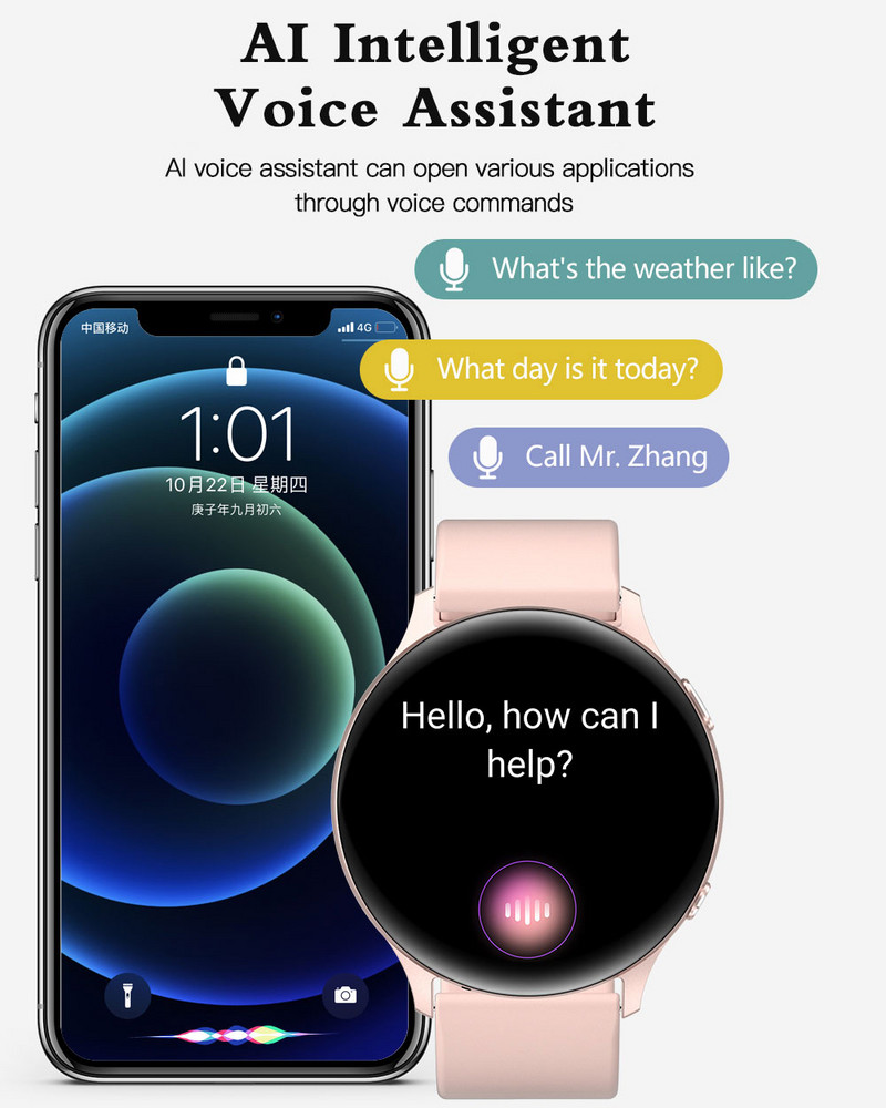 Nou Play Music Ceas inteligent Bărbați Apel Bluetooth Asistent vocal AI Prognoza meteo Ceas inteligent Femei Ceas de detectare a temperaturii