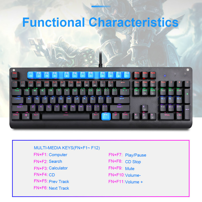 E-YOOSO K600 Rainbow tastatură rotundă galvanizată Tastatură mecanică pentru jocuri USB Comutator albastru 104 taste Gamer cu iluminare din spate pentru computer PC