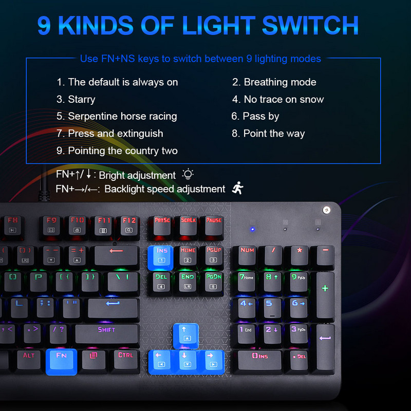 E-YOOSO K600 Rainbow tastatură rotundă galvanizată Tastatură mecanică pentru jocuri USB Comutator albastru 104 taste Gamer cu iluminare din spate pentru computer PC