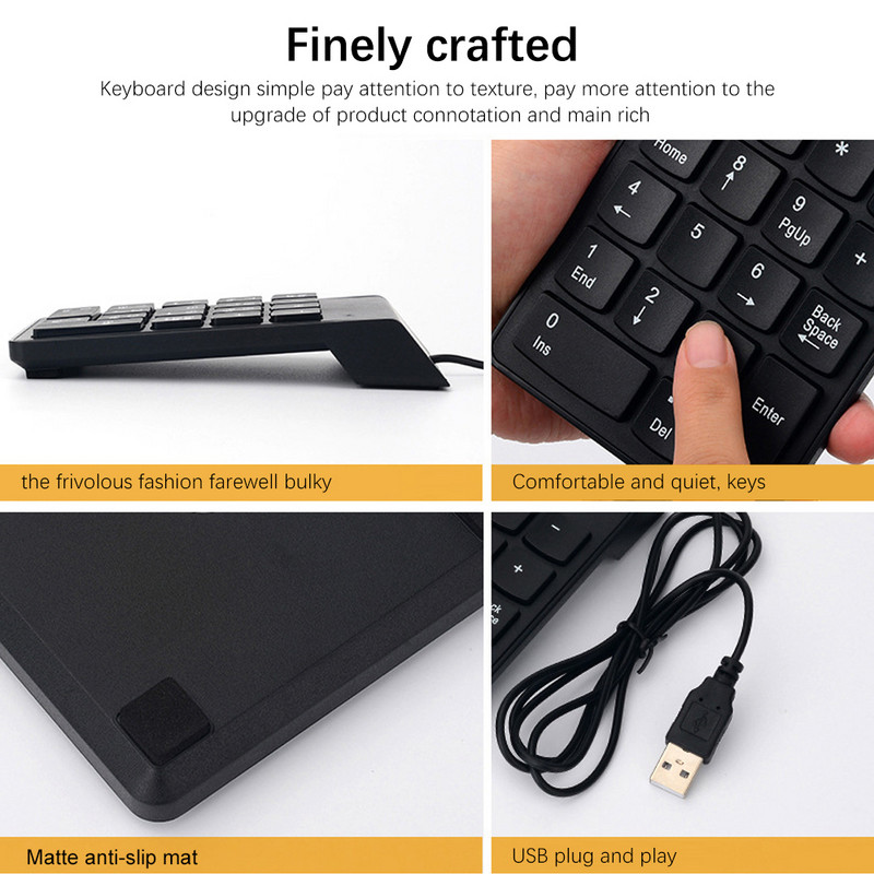 Tastatură numerică cu cablu USB Tastatură numerică 18 taste Tastatură digitală de dimensiuni mici pentru contabilitate, laptop, notebook, tabletă număr tastatură