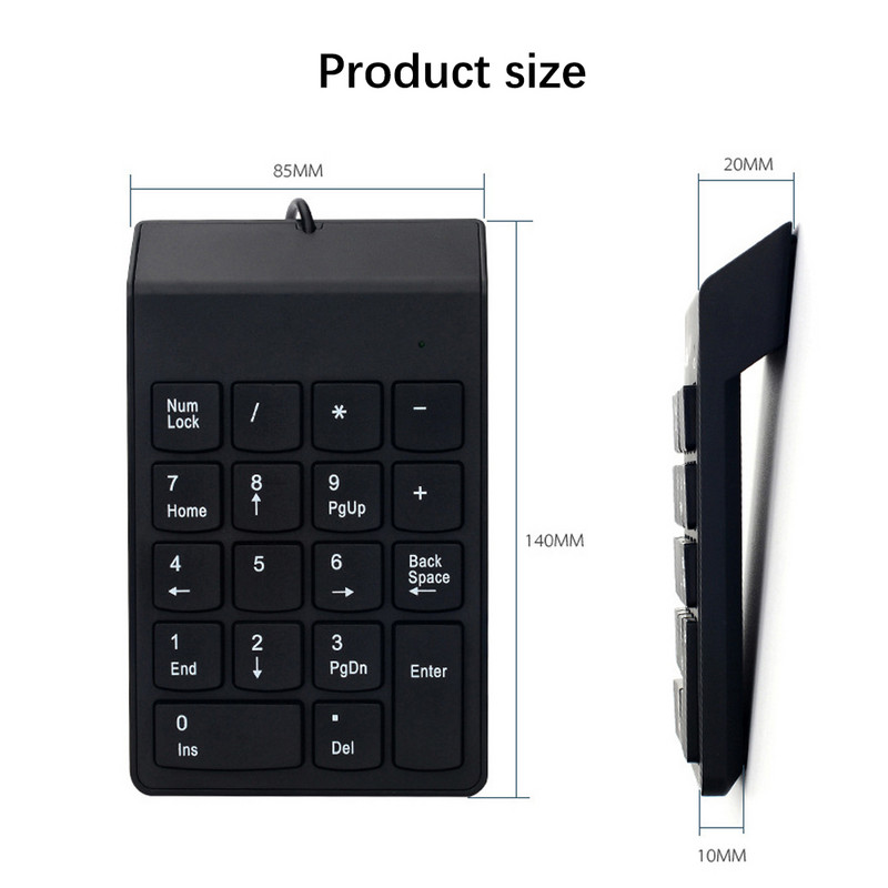 Tastatură numerică cu cablu USB Tastatură numerică 18 taste Tastatură digitală de dimensiuni mici pentru contabilitate, laptop, notebook, tabletă număr tastatură
