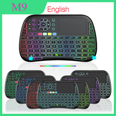 Podsvietená angličtina, ruština, francúzština, španielčina, portugalčina, Fly Air Mouse 2.4G Touchpad pre Android TV Box PC M9 Mini bezdrôtová klávesnica