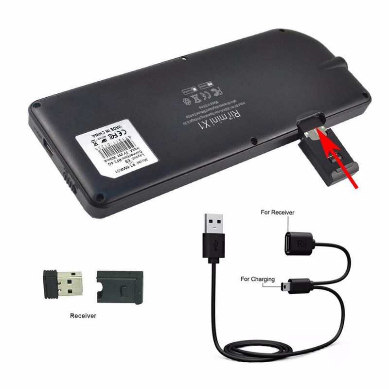 Rii X1 2,4 GHz čierna mini bezdrôtová klávesnica US/RU/ES/FR vzduchová myš s touchpadom a diaľkovým ovládaním pre Android TV Box/PC/notebook