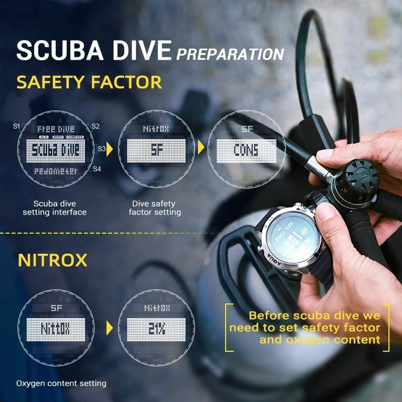 Ceas digital de scufundări pentru bărbați Scuba Diving NDL (fără timp de decor) Ceasuri de scufundare 50M Altimetru busolă pentru Huawei Android IOS Vânzare caldă