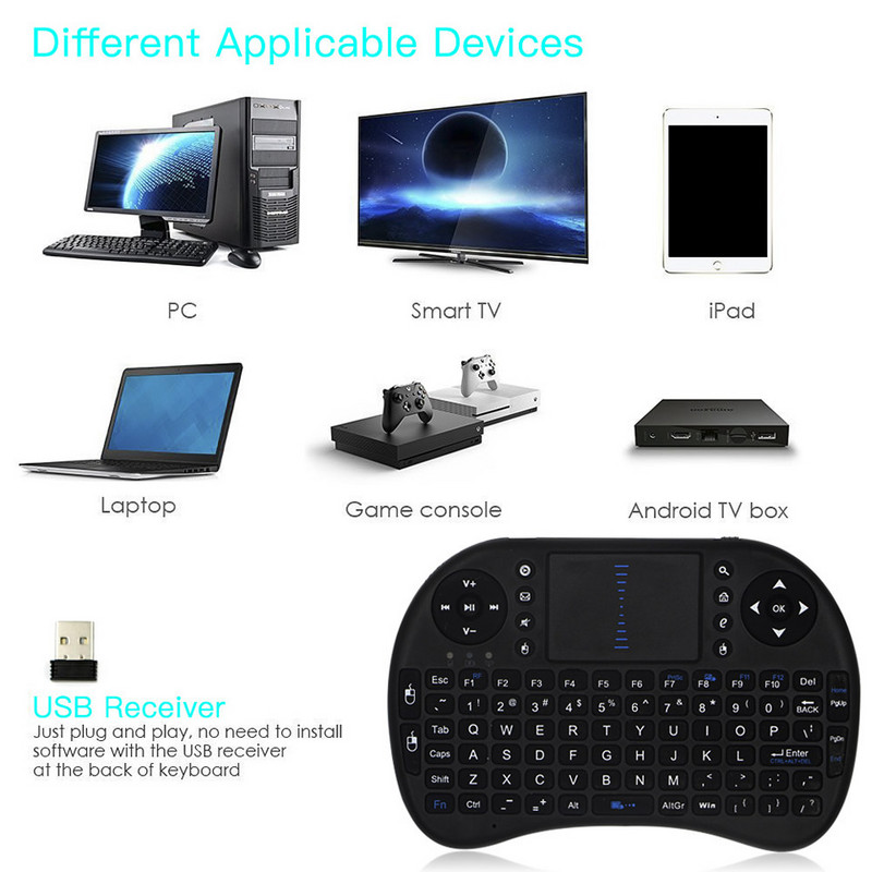 Podsvietený anglický ruský arabský 2.4G Air Mouse diaľkový ovládač pre Android TV Box PC I8 Mini bezdrôtová klávesnica pre H96 X96 T95 HK1
