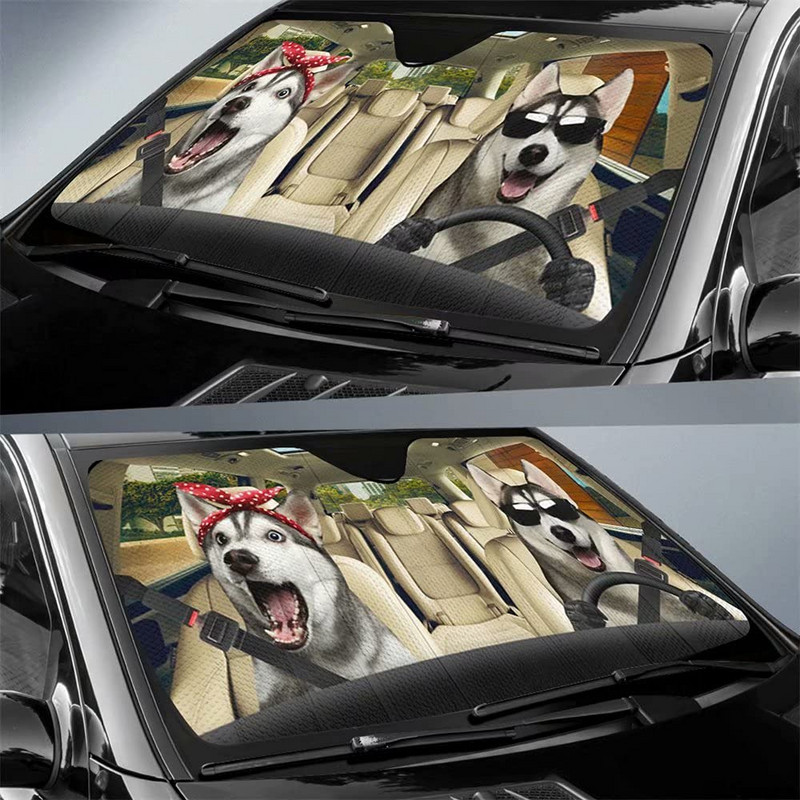 Greture Husky Dog Parasolar pentru parbriz pentru mașină, SUV, camion, fereastră din față, umbrire de soare, capac de protecție 57 x 27,5 inci, parasolar pentru mașină