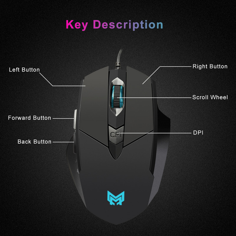 Herná myš Anmck Professional gamer 6D 3200DPI Nastaviteľná káblová optická LED myš s USB káblom pre notebooky