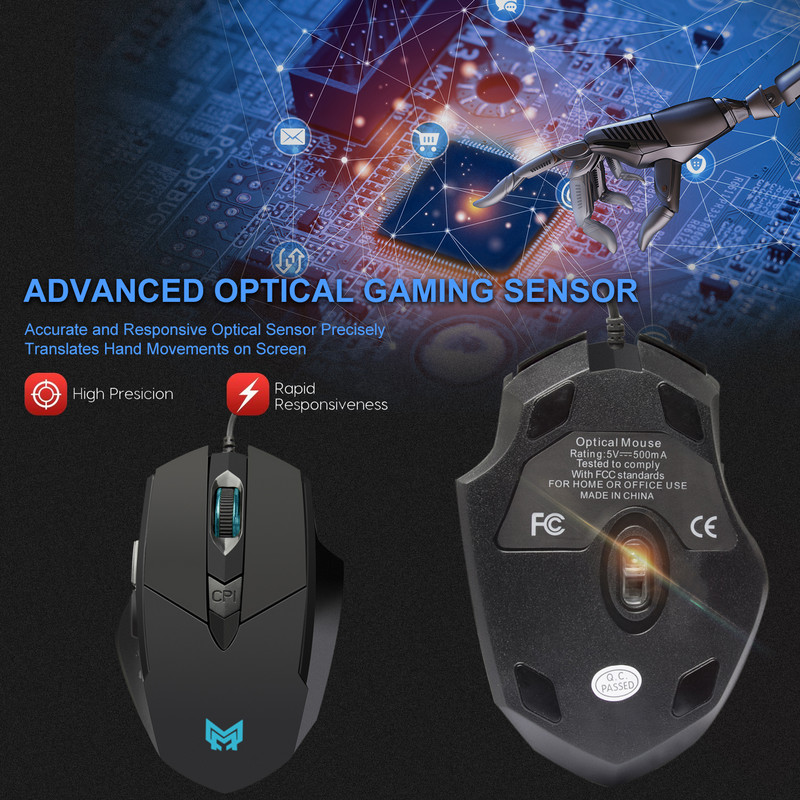 Herná myš Anmck Professional gamer 6D 3200DPI Nastaviteľná káblová optická LED myš s USB káblom pre notebooky
