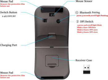 Ασύρματο ποντίκι τόξου Bluetooth επαναφορτιζόμενο αθόρυβο για ταξίδια ασύρματο φορητό υπολογιστή αναδιπλούμενο εξαιρετικά λεπτό Macbook Tablet Macbook