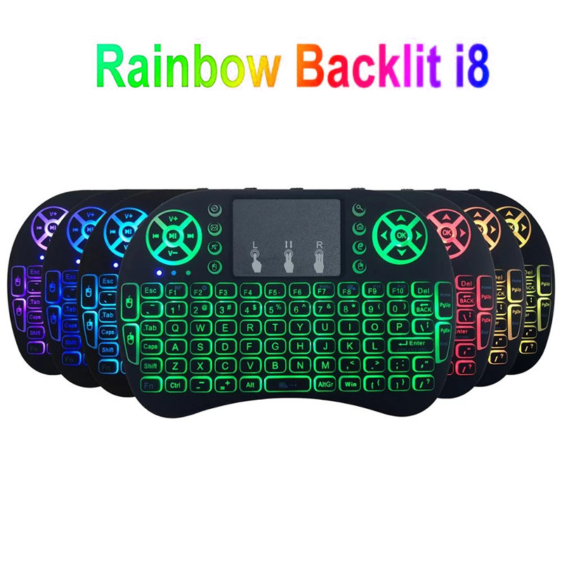 Mini tastatură fără fir i8+ de 2,4 GHz cu touchpad LED retroiluminat baterie Li-ion pentru Android TV Box PC, notebook