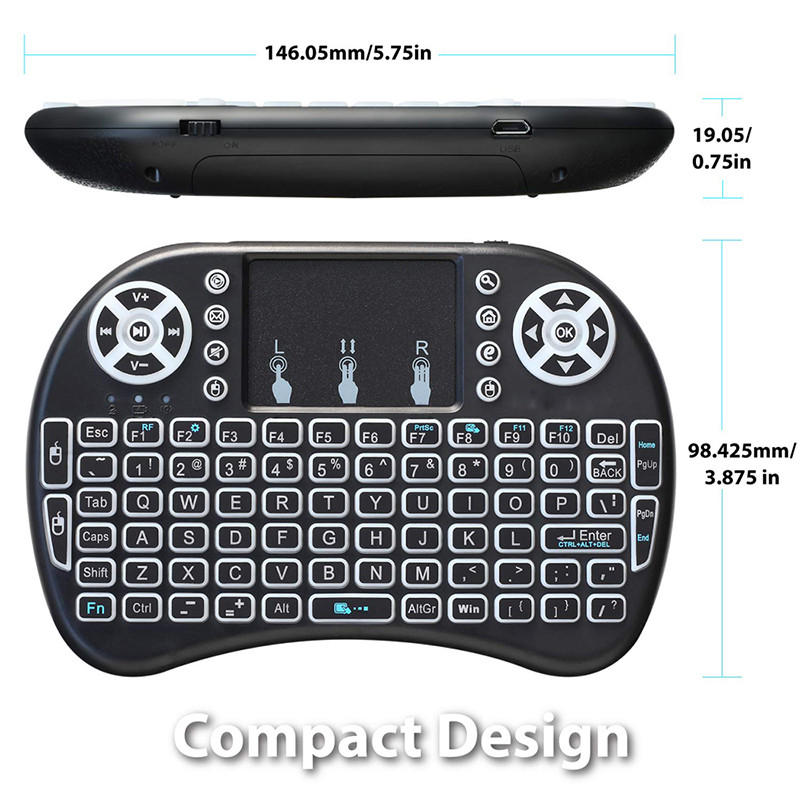 Mini tastatură fără fir i8+ de 2,4 GHz cu touchpad LED retroiluminat baterie Li-ion pentru Android TV Box PC, notebook