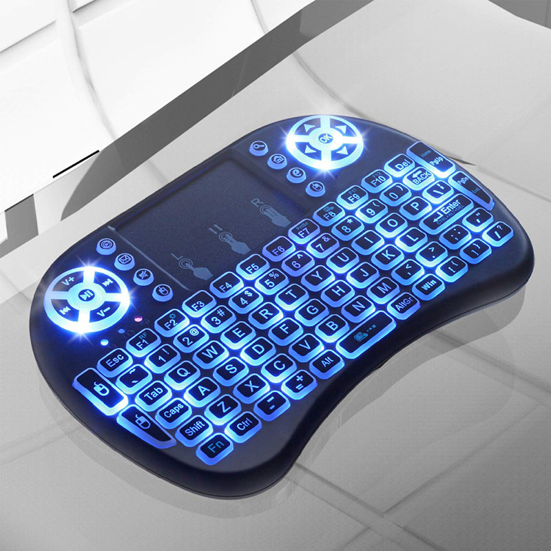 Mini tastatură fără fir i8+ de 2,4 GHz cu touchpad LED retroiluminat baterie Li-ion pentru Android TV Box PC, notebook