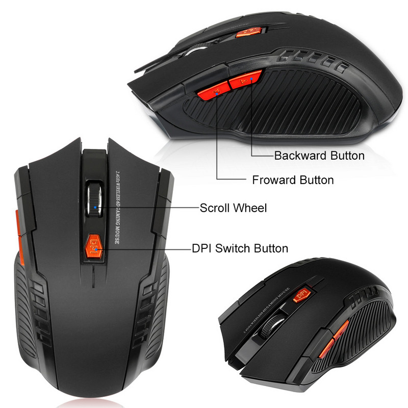 Mouse fără fir 2.4G 1600 DPI Mouse optic Gamer pentru computer Mouse fără fir cu 6 butoane cu receptor USB pentru PC Accesorii laptop