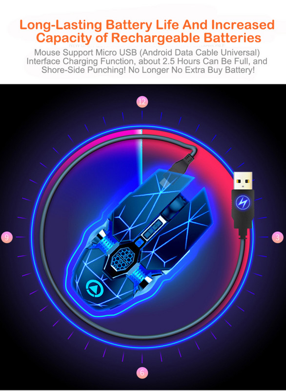 Mänguhiir Taaslaetav traadita vaikne hiir LED-taustavalgustusega 2,4G USB 1600DPI optiline ergonoomiline hiir Gamer lauaarvuti sülearvuti jaoks