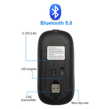 Ασύρματο ποντίκι με ποντίκια RGB LED οπίσθιου φωτισμού USB Επαναφορτιζόμενο ποντίκι παιχνιδιών Bluetooth για φορητό υπολογιστή υπολογιστή 1600DPI Mause Gamer