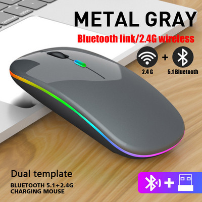 Mouse fără fir cu iluminare din fundal LED RGB Mouse USB reîncărcabil Bluetooth pentru jocuri pentru computer, laptop, computer, 1600 DPI Mause Gamer