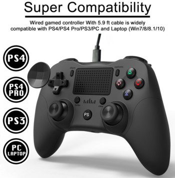 Ενσύρματο παιχνίδι USB για χειριστήριο κονσόλας PS3/PS4/Android/PC Joystick Joypad με Δόνηση διπλού κινητήρα για χειριστήριο παιχνιδιών PS4