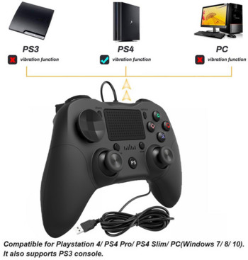 Ενσύρματο παιχνίδι USB για χειριστήριο κονσόλας PS3/PS4/Android/PC Joystick Joypad με Δόνηση διπλού κινητήρα για χειριστήριο παιχνιδιών PS4