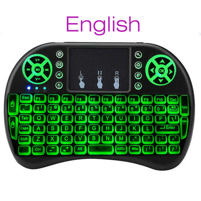 Bezdrôtová klávesnica I8 Mini s podsvietením, angličtina, ruština, francúzština, španielčina, portugalčina, arabčina, Fly Mouse 2.4G, touchpad pre Android TV Box PC