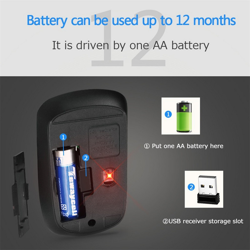 ZERODATE T16 Ασύρματο ποντίκι Δέκτης USB ασύρματο ποντίκι Οπτικός αισθητήρας ποντίκι για φορητούς υπολογιστές Tablets Αξεσουάρ υπολογιστών