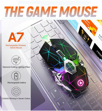 Ασύρματο οπτικό ποντίκι 2.4G USB gaming 1600DPI 7 χρώματος LED με οπίσθιο φωτισμό Επαναφορτιζόμενα αθόρυβα ποντίκια για φορητό υπολογιστή