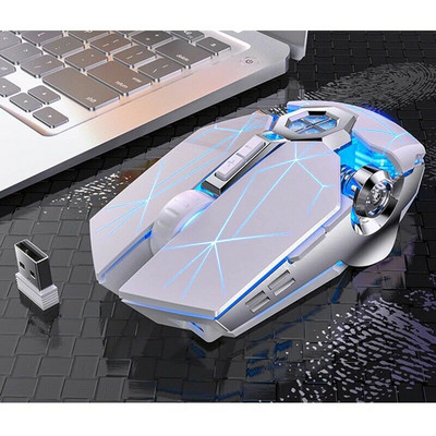 Mouse optic wireless 2.4G USB pentru jocuri 1600DPI 7 culori LED-uri iluminate din spate Mouse silențios reîncărcabil pentru PC laptop