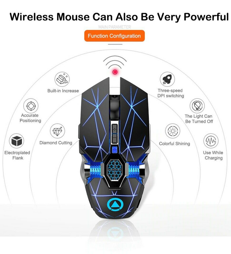 Mouse optic wireless 2.4G USB pentru jocuri 1600DPI 7 culori LED-uri iluminate din spate Mouse silențios reîncărcabil pentru PC laptop