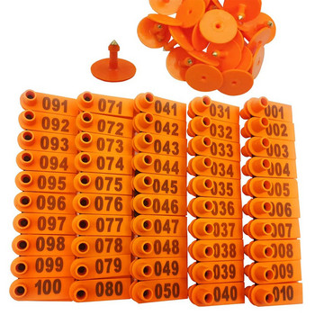 Livestock Sheep Ear Tags 100 Pcs Numbered 001-100 Plastic Ear Tag Marker Applicator for Sheep Goat Cow Animal Identification