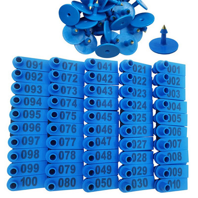 Gyvulių avių ausų įsagai 100 vnt. sunumeruoti 001-100 plastikiniai ausų įsagų žymekliai, skirti avių ožkų karvių identifikavimui