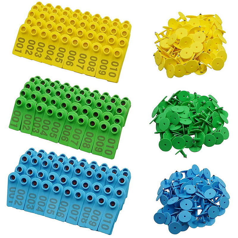 Gyvulių avių ausų įsagai 100 vnt. sunumeruoti 001-100 plastikiniai ausų įsagų žymekliai, skirti avių ožkų karvių identifikavimui
