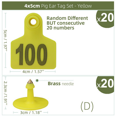 20 de bucăți numere consecutive etichete pentru urechi de porc portocaliu albastru verde galben cercei animale de fermă carnet de identificare digitală pentru animale