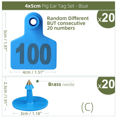 20 de bucăți numere consecutive etichete pentru urechi de porc portocaliu albastru verde galben cercei animale de fermă carnet de identificare digitală pentru animale