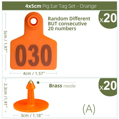 20 de bucăți numere consecutive etichete pentru urechi de porc portocaliu albastru verde galben cercei animale de fermă carnet de identificare digitală pentru animale