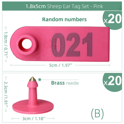 Set de etichete pentru urechi de oaie, 20 de bucăți, marcatori pentru animale din plastic, roșu, roz, verde, albastru, galben, portocaliu, pentru card de identificare cu etichetă de capră