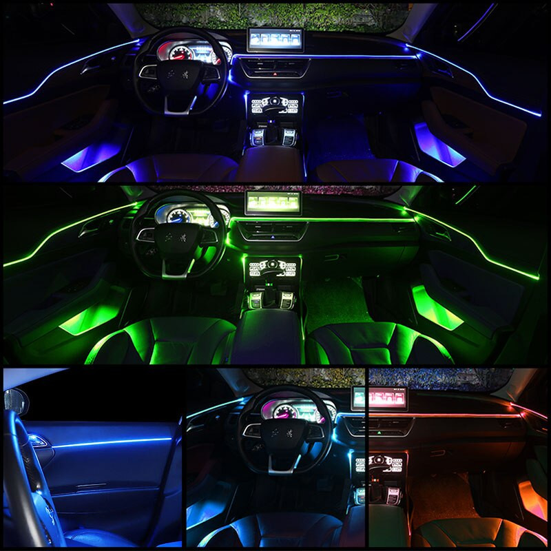 Lumini interioare auto 1 în 1 Lumini decorative pentru atmosferă Benzi LED neon RGB Lumini cu fibră optică USB Lumini ambientale auto