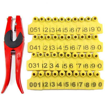 001-100 Etichete pentru urechi de porc Etichete numerotate pentru animale de fermă pentru animale de fermă pentru consumabile de ovine Etichete de semnalizare cu un aplicator cu clește