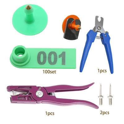 100 buc. card de etichetă pentru urechi de capră, card de marcator de urechi de oaie porc, 2 clește pentru etichetă de ureche, clemă cu ac, kit de identificare a animalelor, etichetare pentru animale