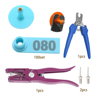 100 buc. card de etichetă pentru urechi de capră, card de marcator de urechi de oaie porc, 2 clește pentru etichetă de ureche, clemă cu ac, kit de identificare a animalelor, etichetare pentru animale