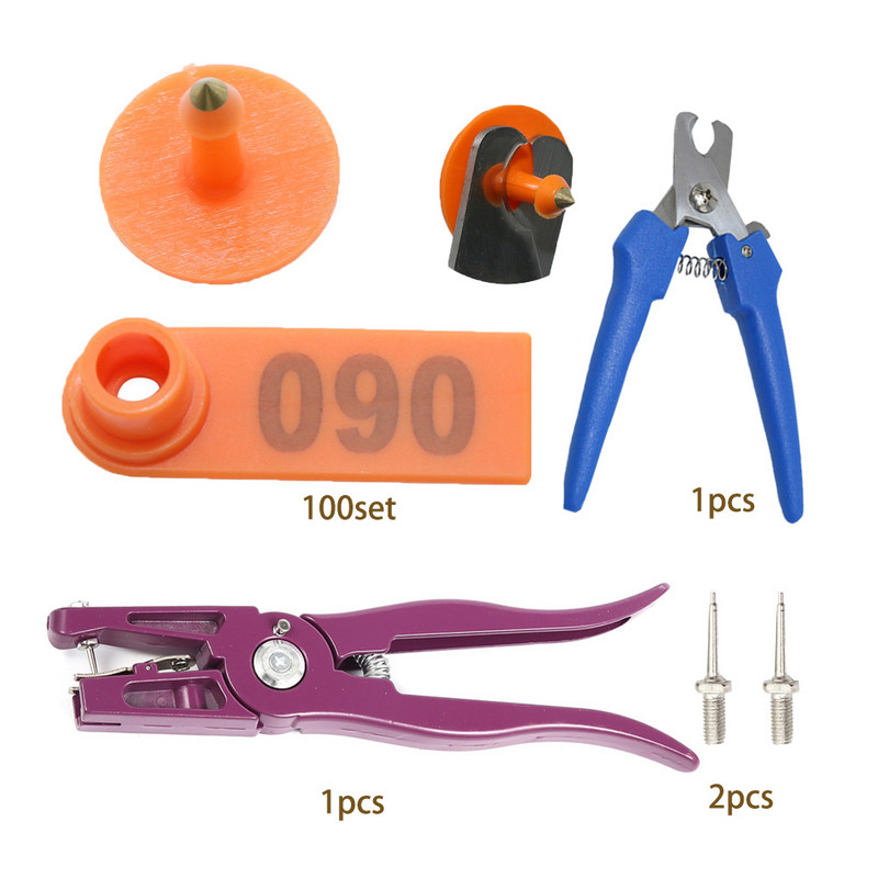 100 buc. card de etichetă pentru urechi de capră, card de marcator de urechi de oaie porc, 2 clește pentru etichetă de ureche, clemă cu ac, kit de identificare a animalelor, etichetare pentru animale