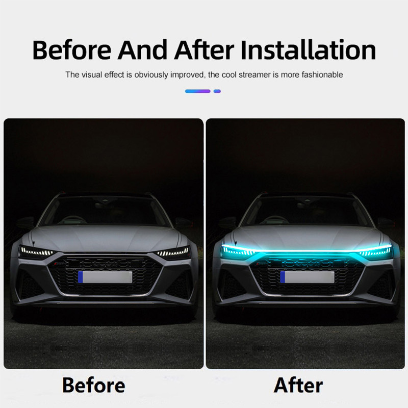 Nuskaitymo paleidimo LED automobilio gaubto šviesos juosta Automatinis variklio gaubto kreiptuvas Dekoratyvinė aplinkos lempa 12v modifikuotas automobilio dienos žibintas