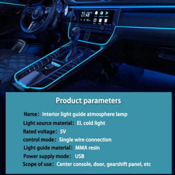 1 ΤΕΜ 3M Μπλε LED Διακοσμητικό Εσωτερικού αυτοκινήτου Τροφοδοτικό USB